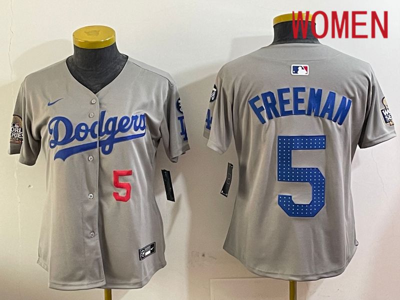 Women Los Angeles Dodgers #5 Freeman Grey Game 2024 Nike MLB Jersey style 12052->women mlb jersey->Women Jersey